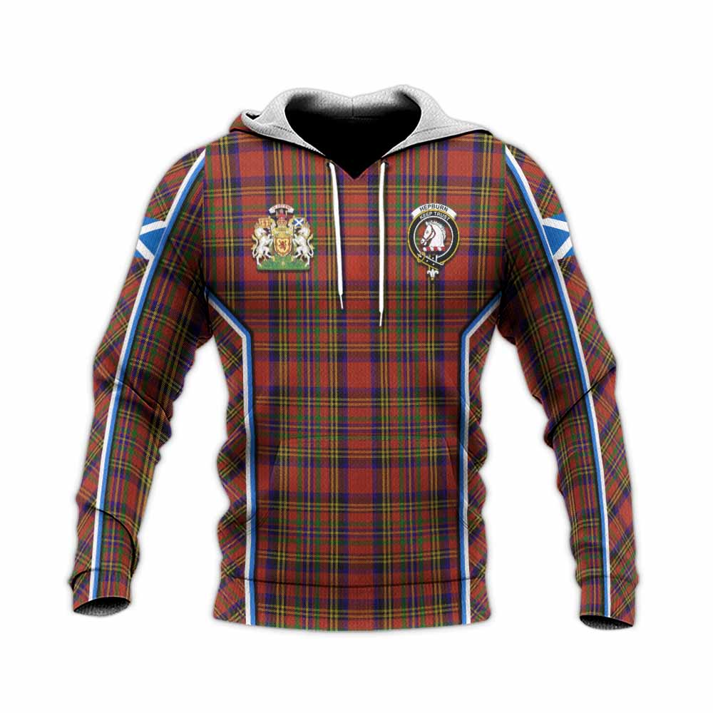 Hepburn Tartan Crest Knitted Hoodie Scotland Coat of Arm Flag Style - Tartan Vibes Clothing