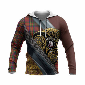 Hepburn Tartan Crest Knitted Hoodie Scottish Triskele Celtic