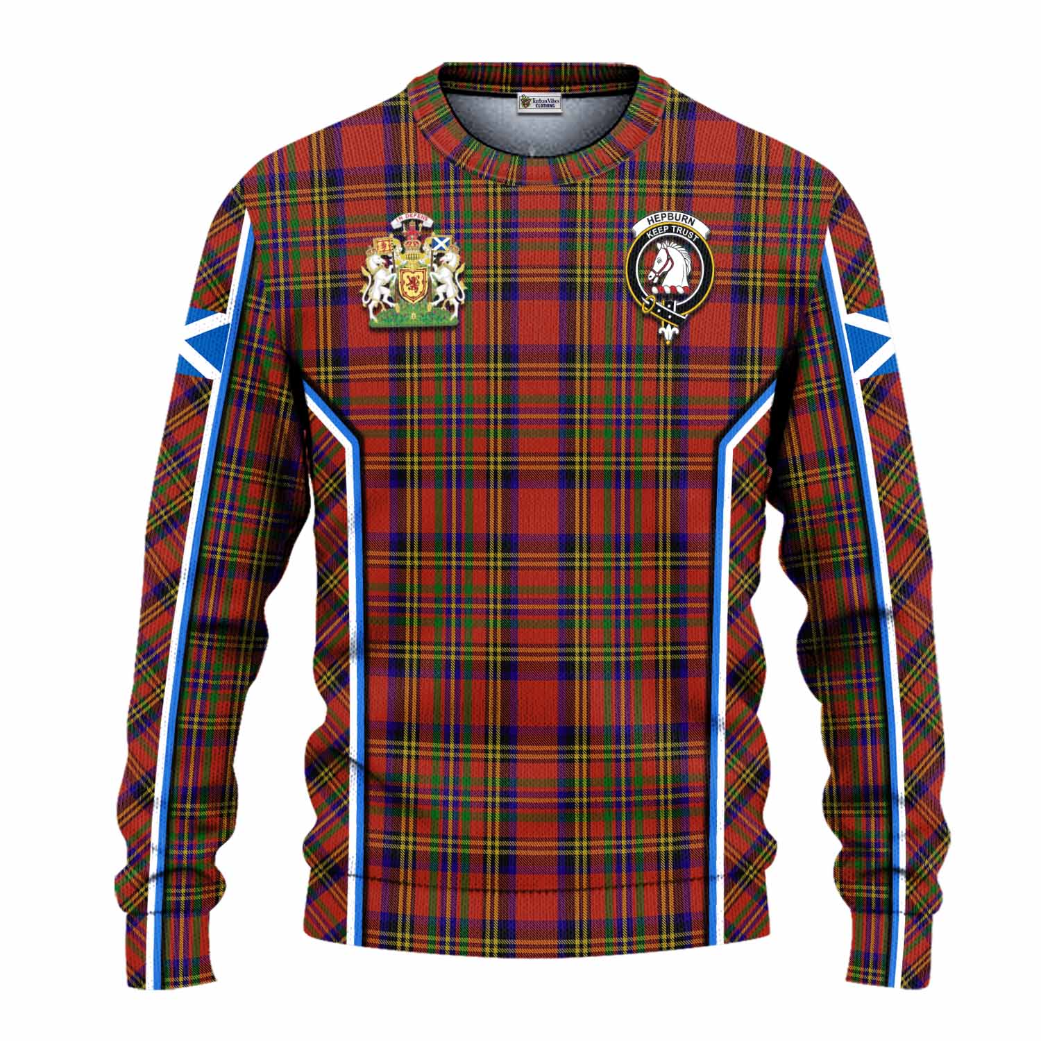 Hepburn Tartan Crest Knitted Sweater Scotland Coat of Arm Flag Style - Tartan Vibes Clothing