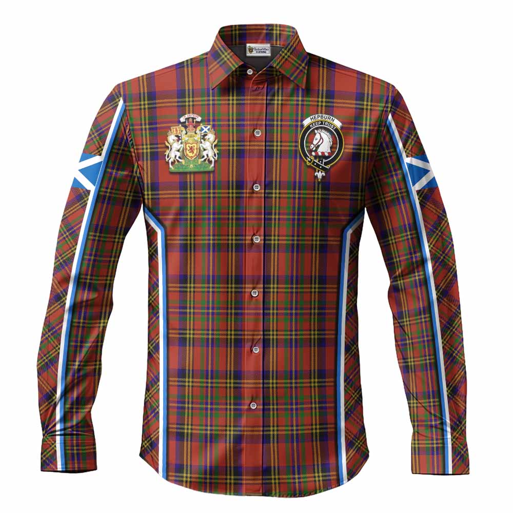 Hepburn Tartan Crest Long Sleeve Button Shirts Scotland Coat of Arm Flag Style - Tartan Vibes Clothing