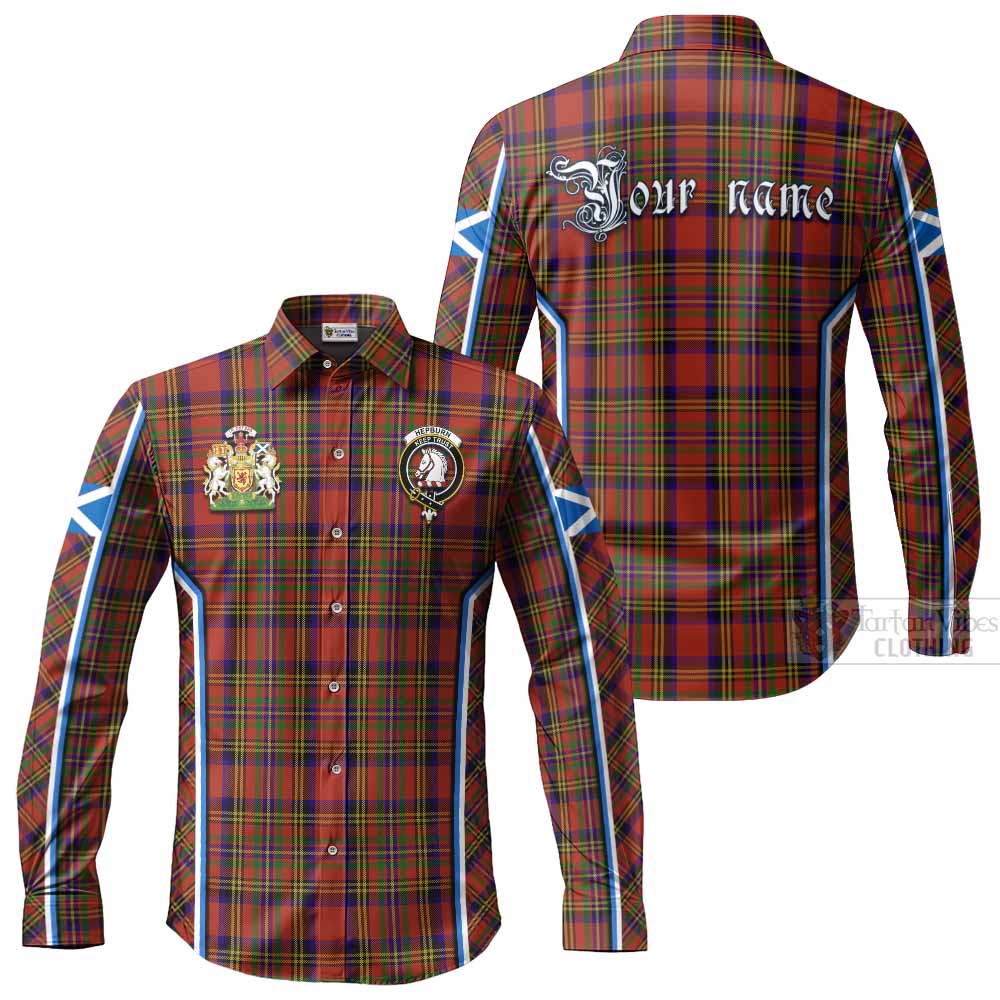 Hepburn Tartan Crest Long Sleeve Button Shirts Scotland Coat of Arm Flag Style - Tartan Vibes Clothing