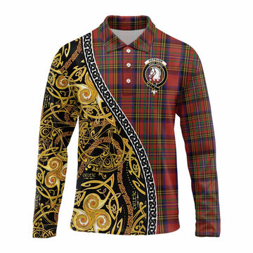 Hepburn Tartan Crest Long Sleeve Polo Shirt Celtic Knot and Triple Trickle Spiral Symbols