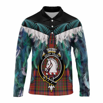 Hepburn Tartan Crest Long Sleeve Polo Shirt New Zealand Maori Korowai Cloak