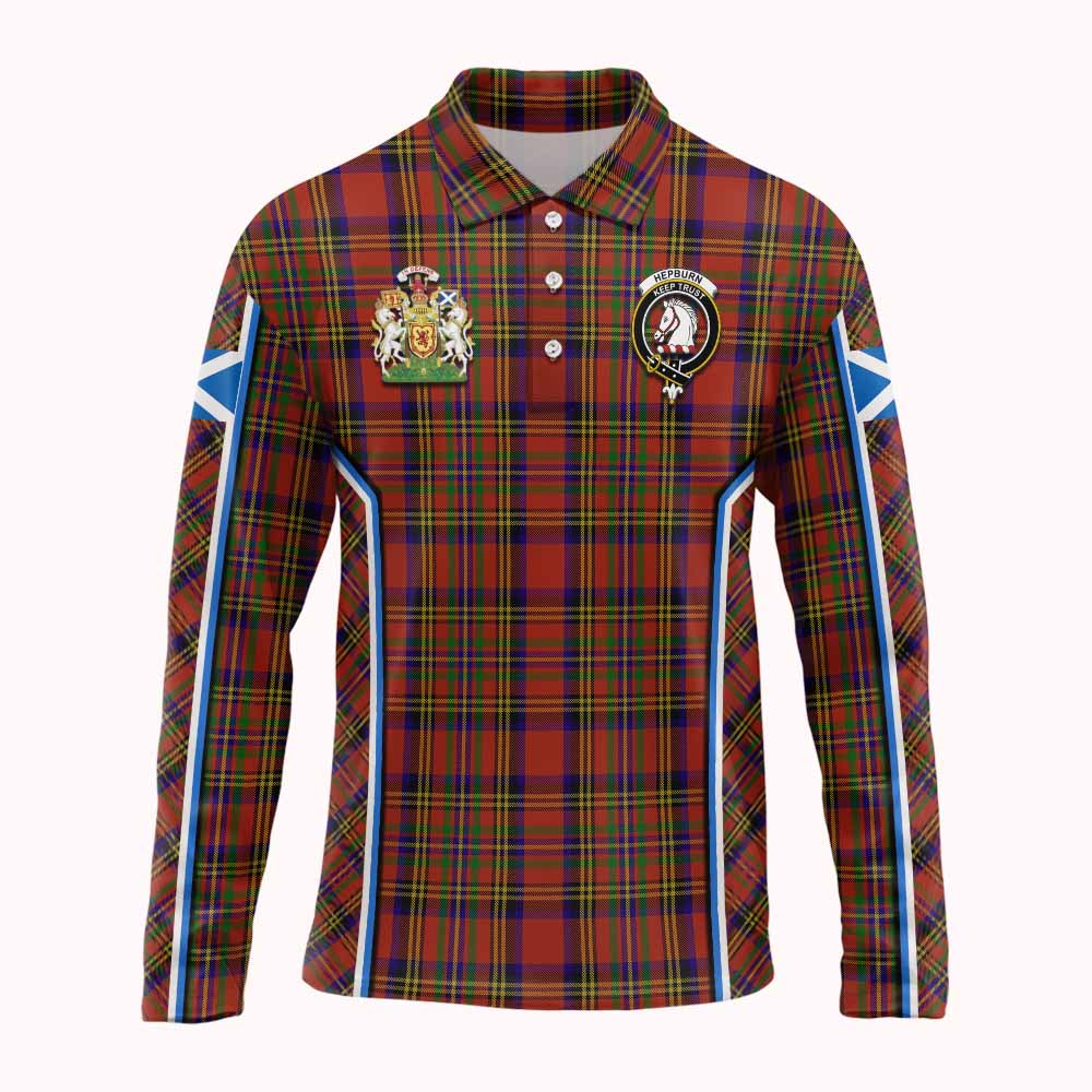 Hepburn Tartan Crest Long Sleeve Polo Shirt Scotland Coat of Arm Flag Style - Tartan Vibes Clothing