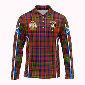 Hepburn Tartan Crest Long Sleeve Polo Shirt Scotland Coat of Arm Flag Style