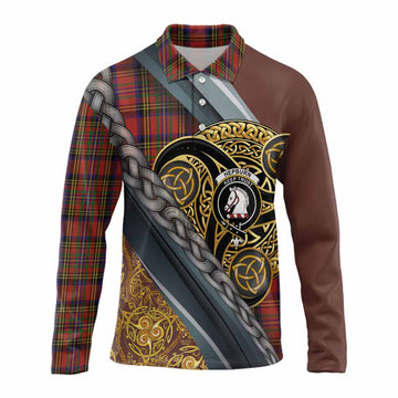 Hepburn Tartan Crest Long Sleeve Polo Shirt Scottish Triskele Celtic