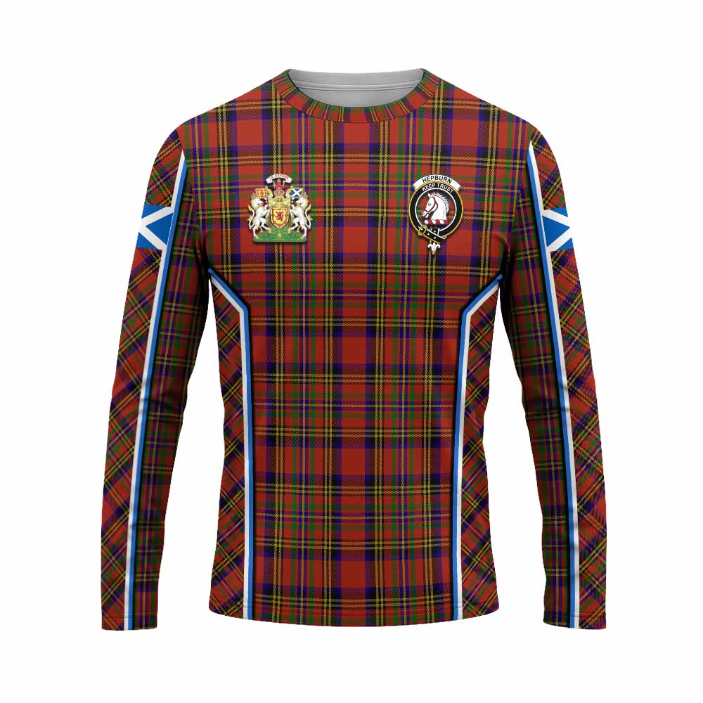 Hepburn Tartan Crest Long Sleeve T-Shirt Scotland Coat of Arm Flag Style - Tartan Vibes Clothing