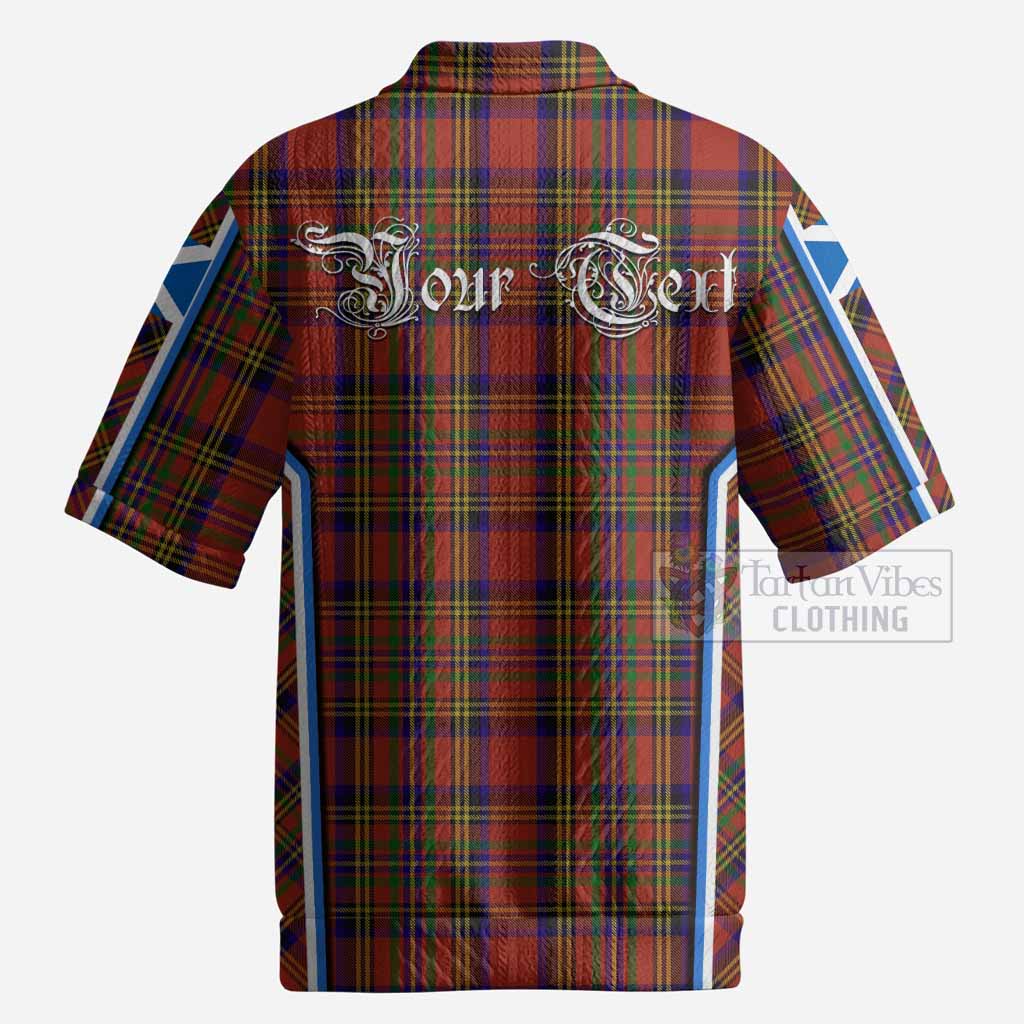 Hepburn Tartan Crest Men’s Polo Sweater Top Scotland Coat of Arm Flag Style