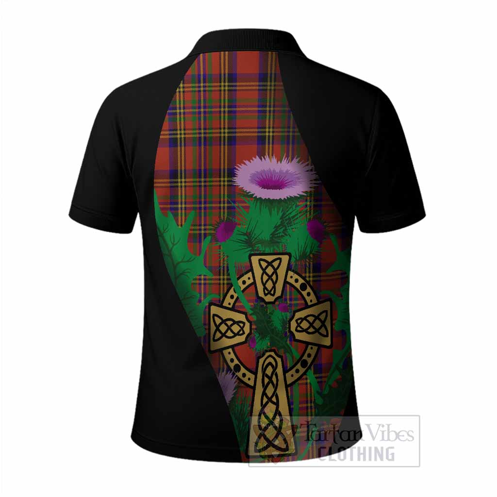 Hepburn Tartan Crest Polo Shirt Celtic Cross Thistle Flowers