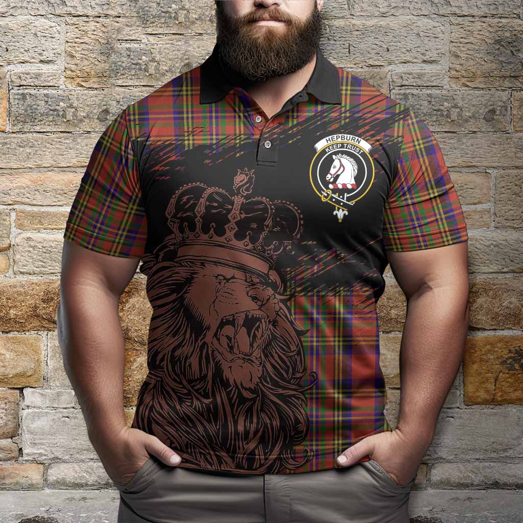 Hepburn Tartan Crest Polo Shirt Crowned Lion Heritage Style