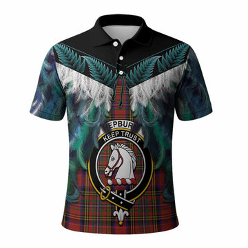 Hepburn Tartan Crest Polo Shirt New Zealand Maori Korowai Cloak