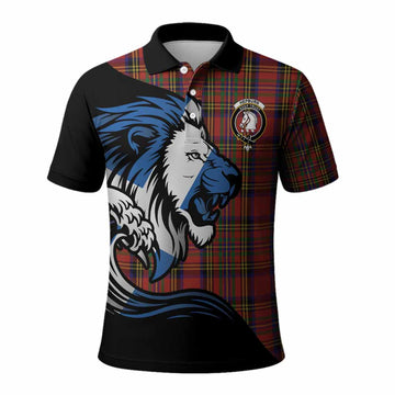 Hepburn Tartan Crest Polo Shirt Scottish Golden Lions Wave Flow