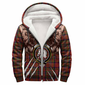 Hepburn Tartan Crest Sherpa Hoodie Ferocious Lion Style