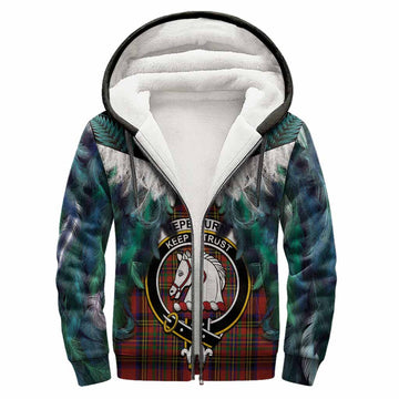 Hepburn Tartan Crest Sherpa Hoodie New Zealand Maori Korowai Cloak