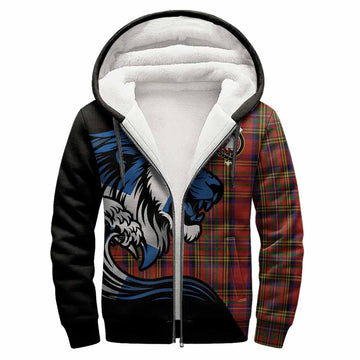 Hepburn Tartan Crest Sherpa Hoodie Scottish Golden Lions Wave Flow
