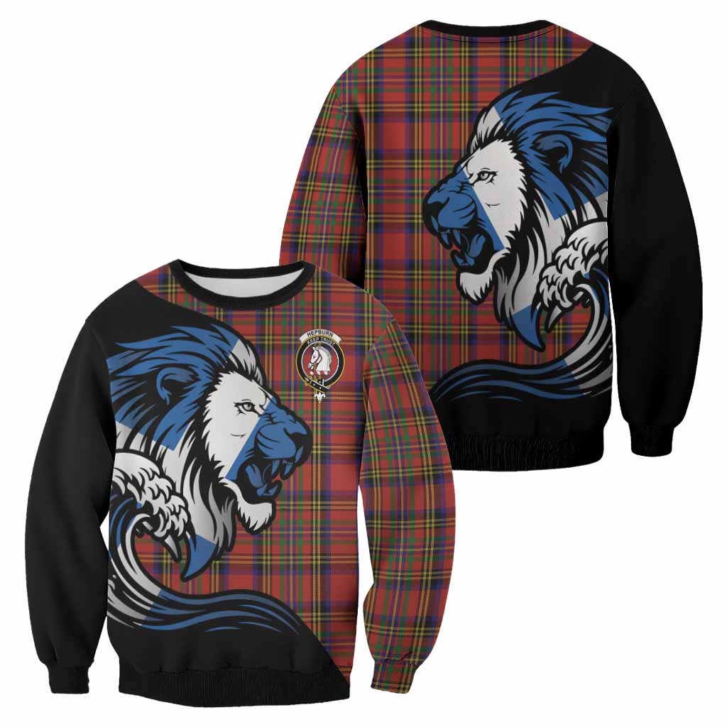 Hepburn Tartan Crest Sweatshirt Scottish Golden Lions Wave Flow