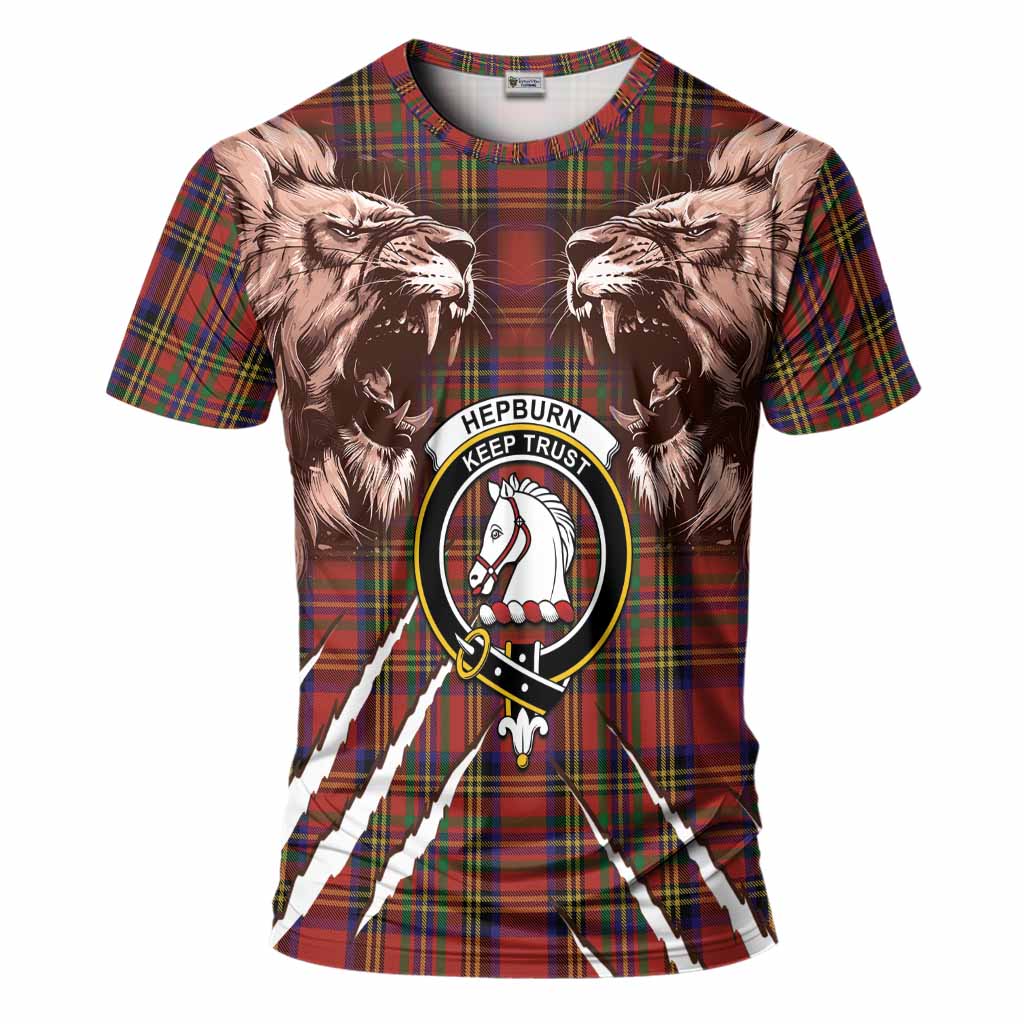 Hepburn Tartan Crest T-Shirt Ferocious Lion Style