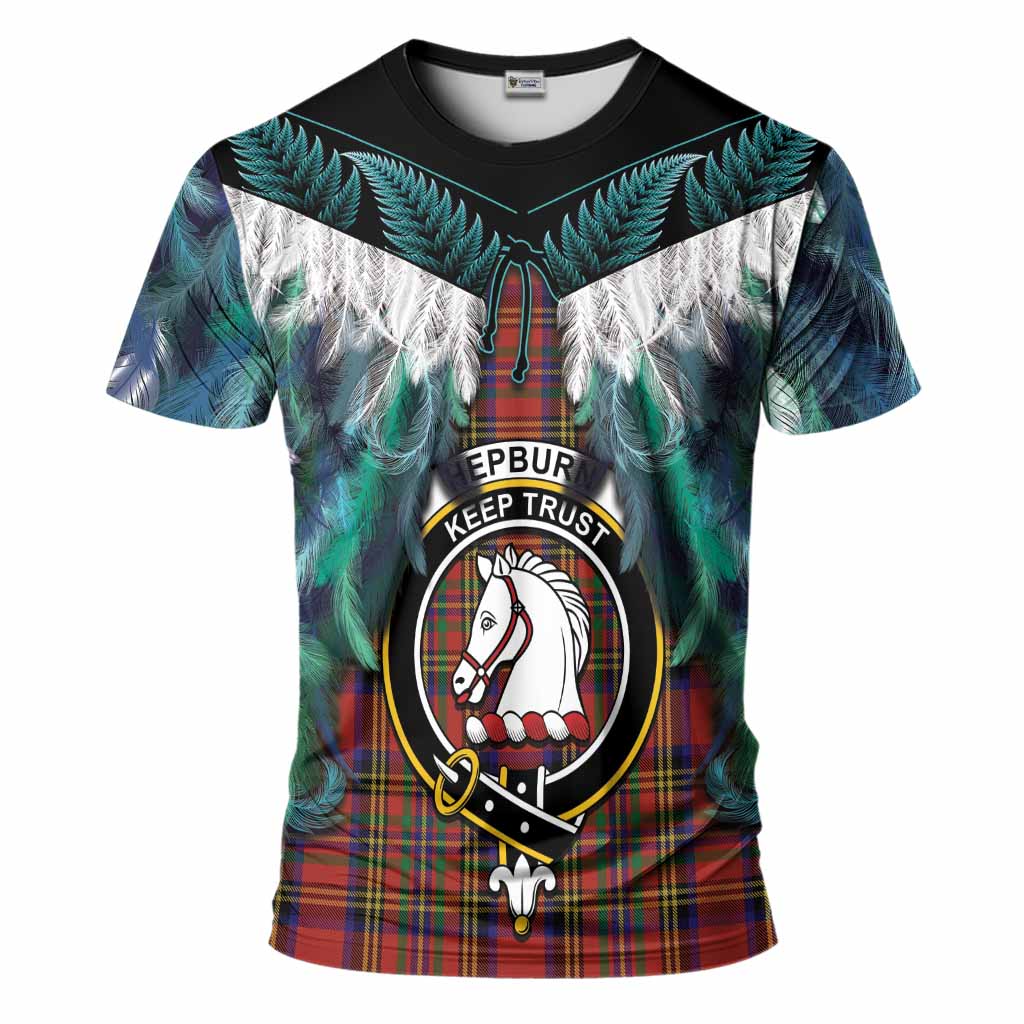 Hepburn Tartan Crest T-Shirt New Zealand Maori Korowai Cloak