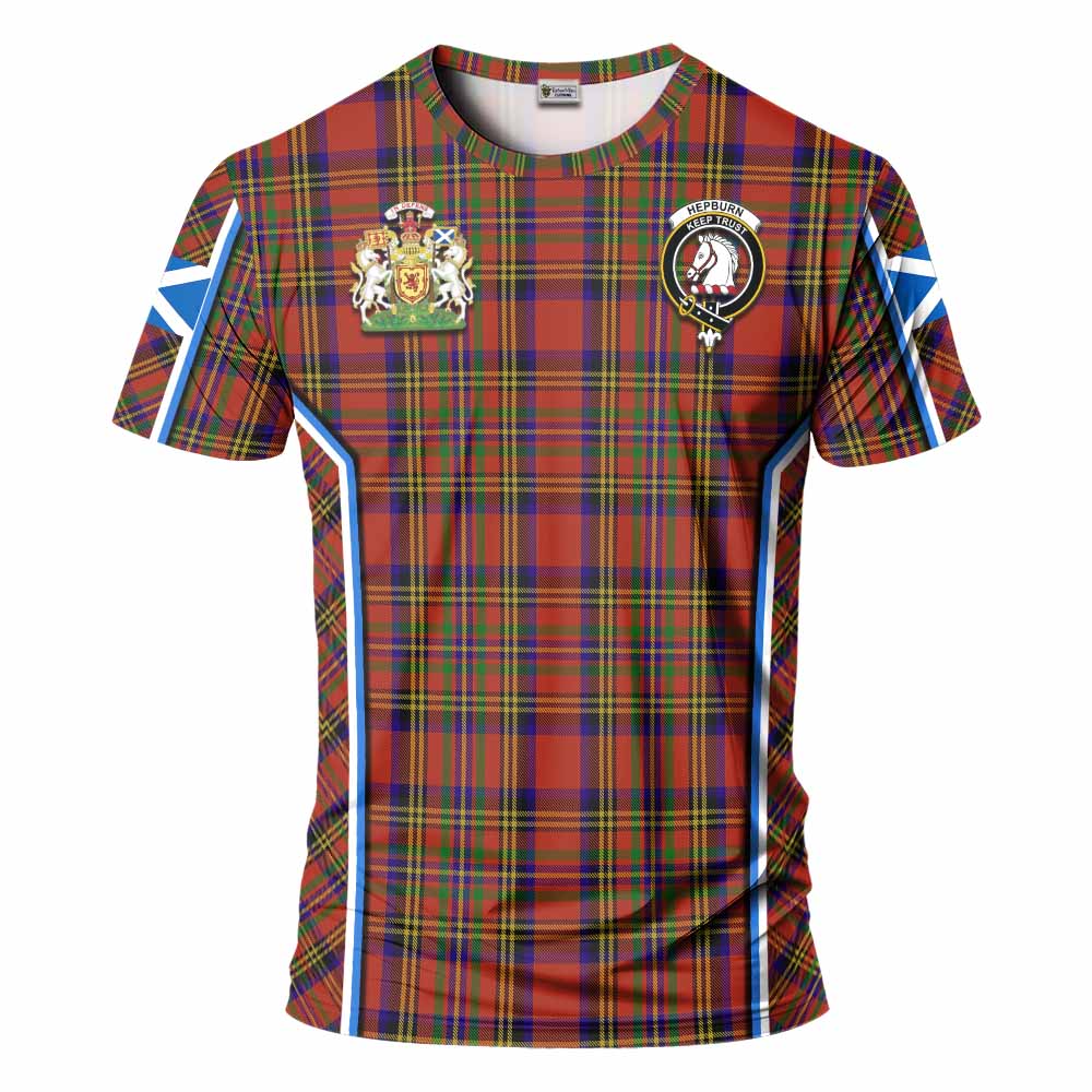 Hepburn Tartan Crest T-shirt Scotland Coat of Arm Flag Style - Tartan Vibes Clothing