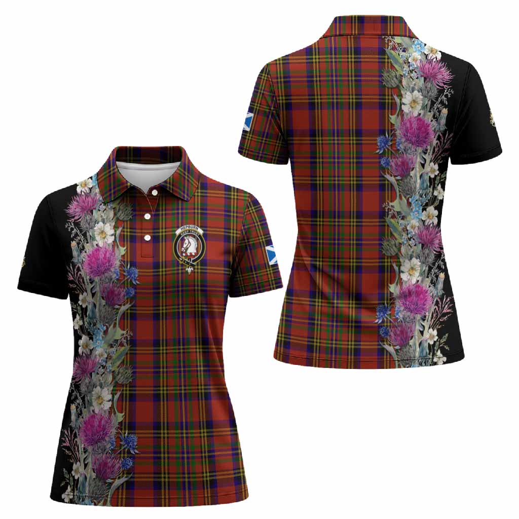 Hepburn Tartan Crest Thistle Floral Women Polo Shirt