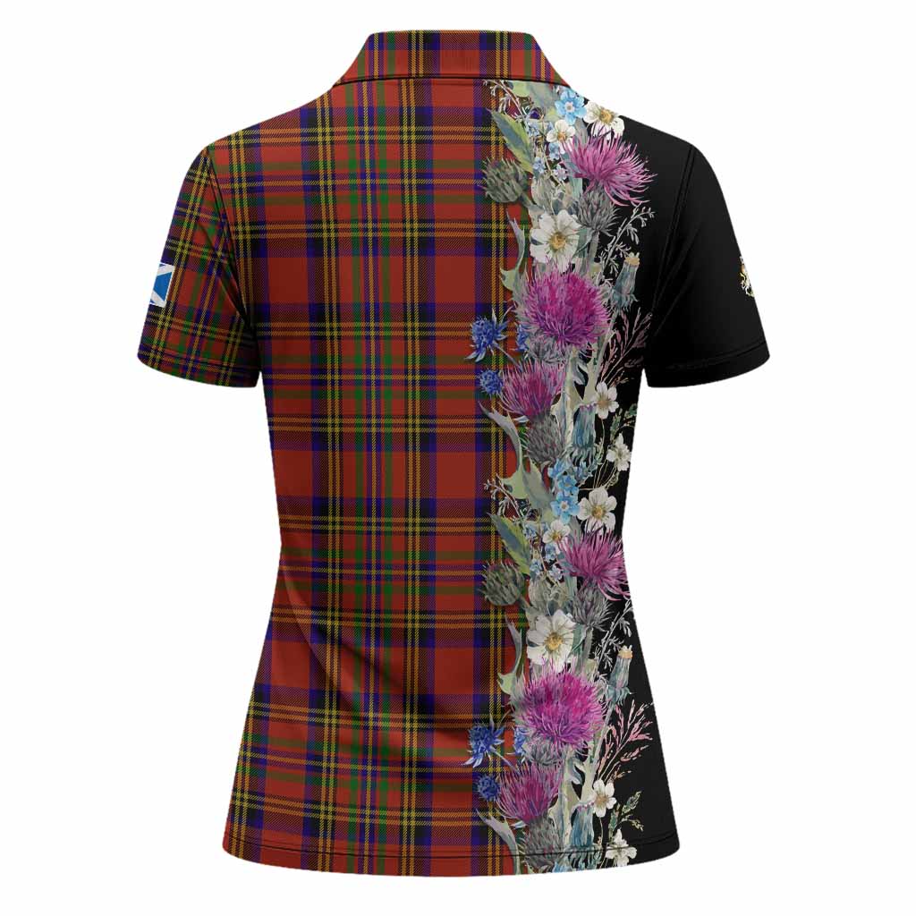Hepburn Tartan Crest Thistle Floral Women Polo Shirt