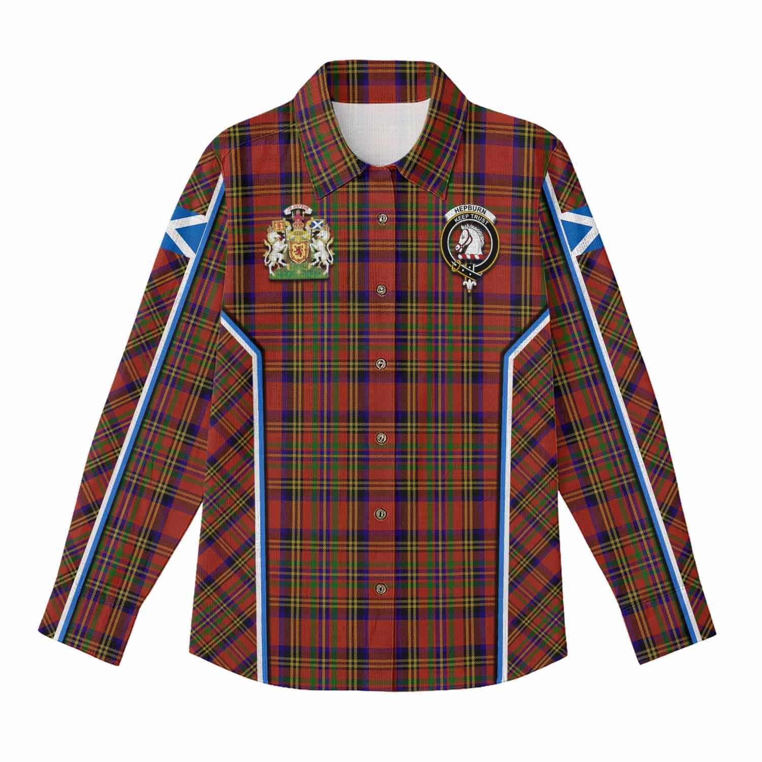 Hepburn Tartan Crest Women Casual Shirt Scotland Coat of Arm Flag Style - Tartan Vibes Clothing