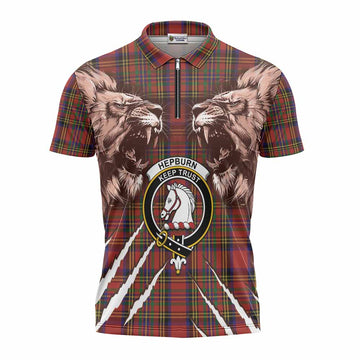 Hepburn Tartan Crest Zipper Polo Shirt Ferocious Lion Style