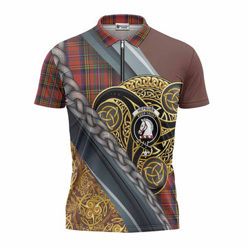 Hepburn Tartan Crest Zipper Polo Shirt Scottish Triskele Celtic