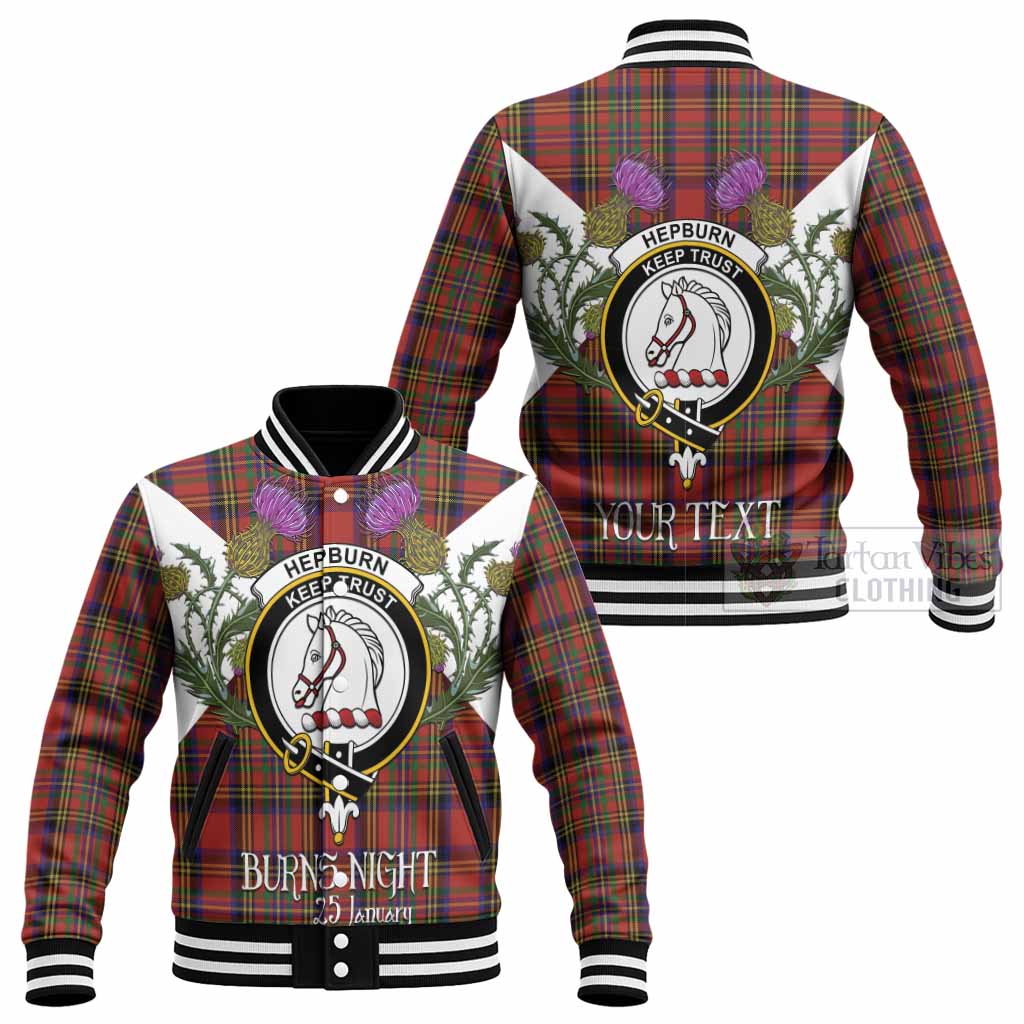 Hepburn Tartan Family Crest Baseball Jacket Scottish Burns Night Thistle Floral