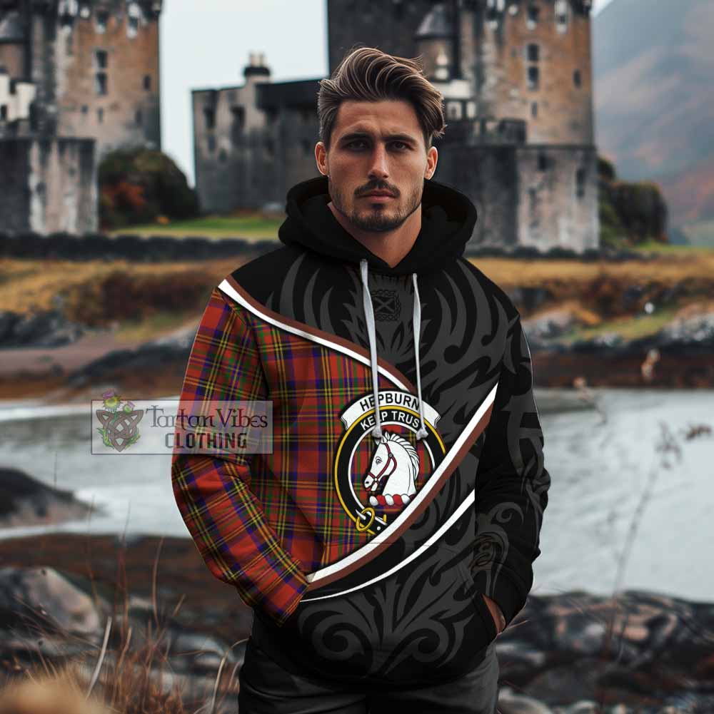 Hepburn Tartan Family Crest Cotton Hoodie Celtic Scottish Thistle Floral - Tartan Vibes Clothing