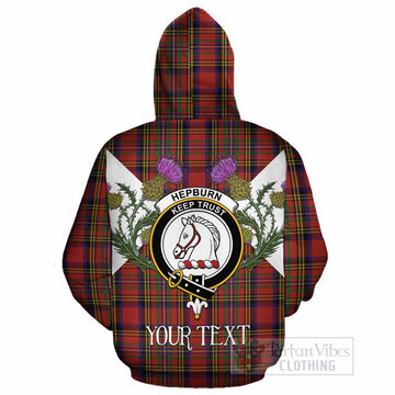 Hepburn Tartan Family Crest Cotton Hoodie Scottish Burns Night Thistle Floral