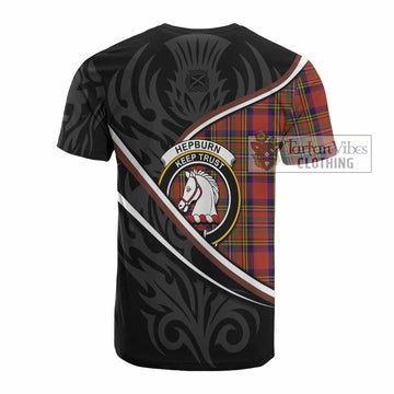 Hepburn Tartan Family Crest Cotton T-shirt Celtic Scottish Thistle Floral