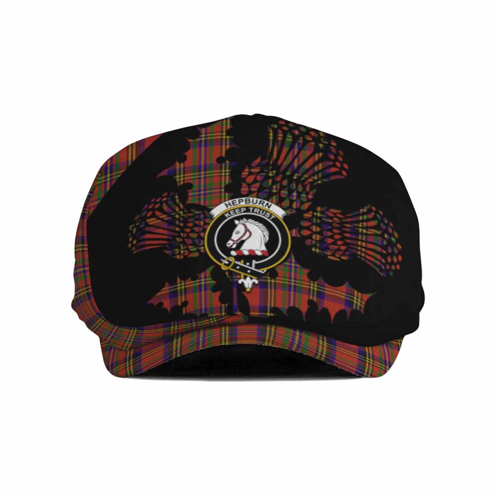 Hepburn Tartan Family Crest Flat Cap, Jeff Cap Scotland Thistle Floral