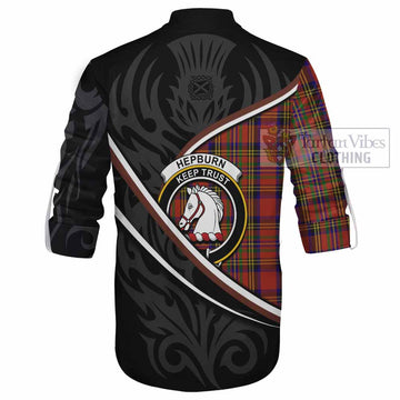 Hepburn Tartan Family Crest Ghillie Kilt Shirt Celtic Scottish Thistle Floral