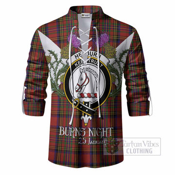 Hepburn Tartan Family Crest Ghillie Shirt Scottish Burns Night Thistle Floral