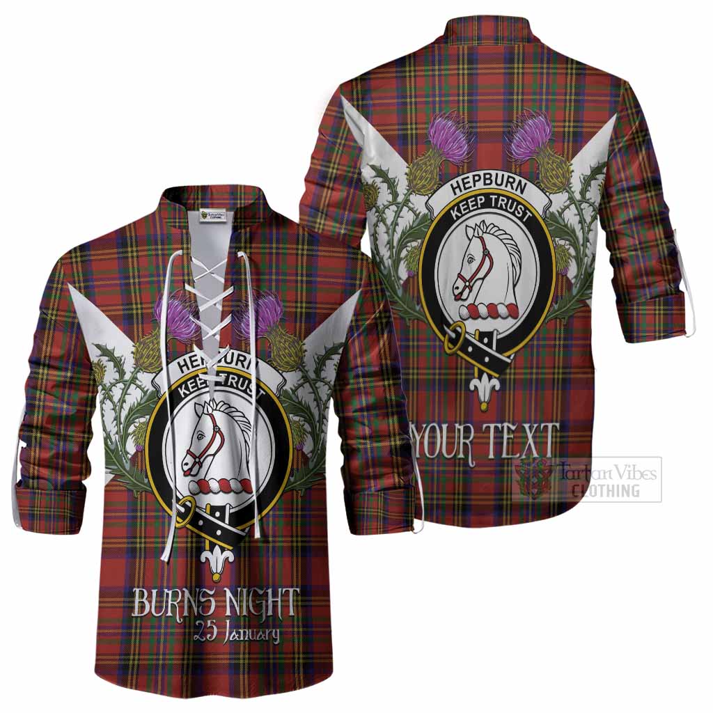 Hepburn Tartan Family Crest Ghillie Shirt Scottish Burns Night Thistle Floral