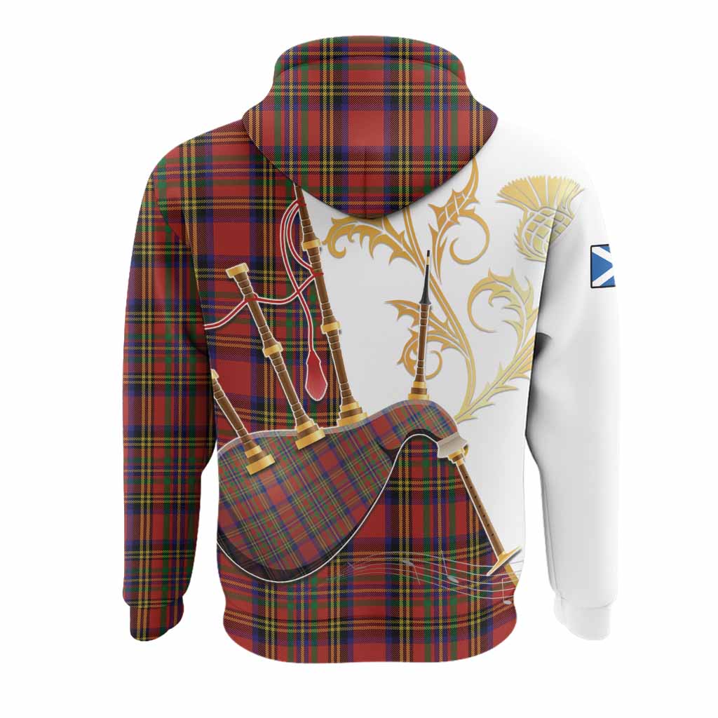 Hepburn Tartan Family Crest Hoodie Bagpipes with Scottish Thistle