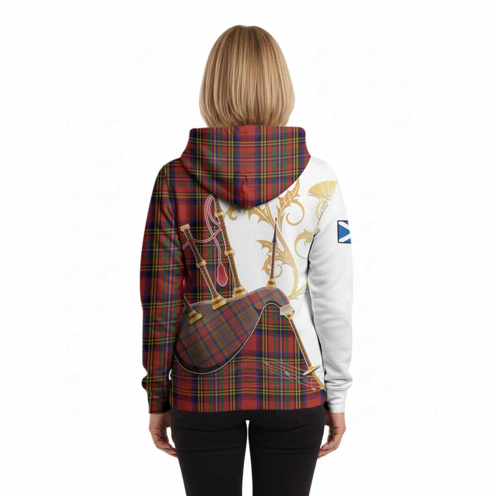 Hepburn Tartan Family Crest Hoodie Bagpipes with Scottish Thistle