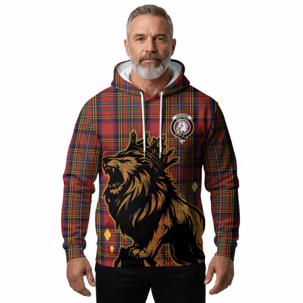Hepburn Tartan Family Crest Hoodie Crowned Lion Roaring