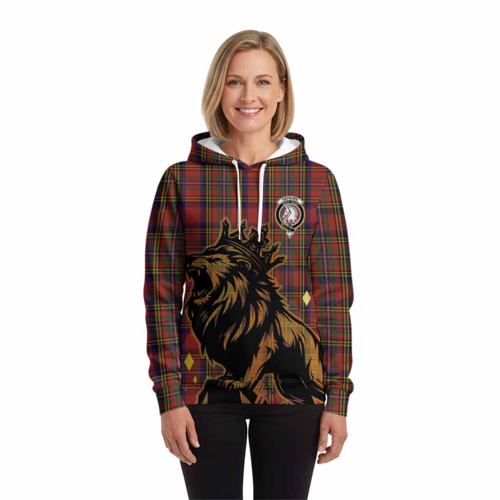 Hepburn Tartan Family Crest Hoodie Crowned Lion Roaring
