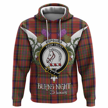 Hepburn Tartan Family Crest Hoodie Scottish Burns Night Thistle Floral