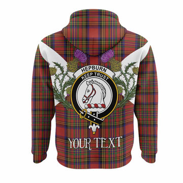 Hepburn Tartan Family Crest Hoodie Scottish Burns Night Thistle Floral