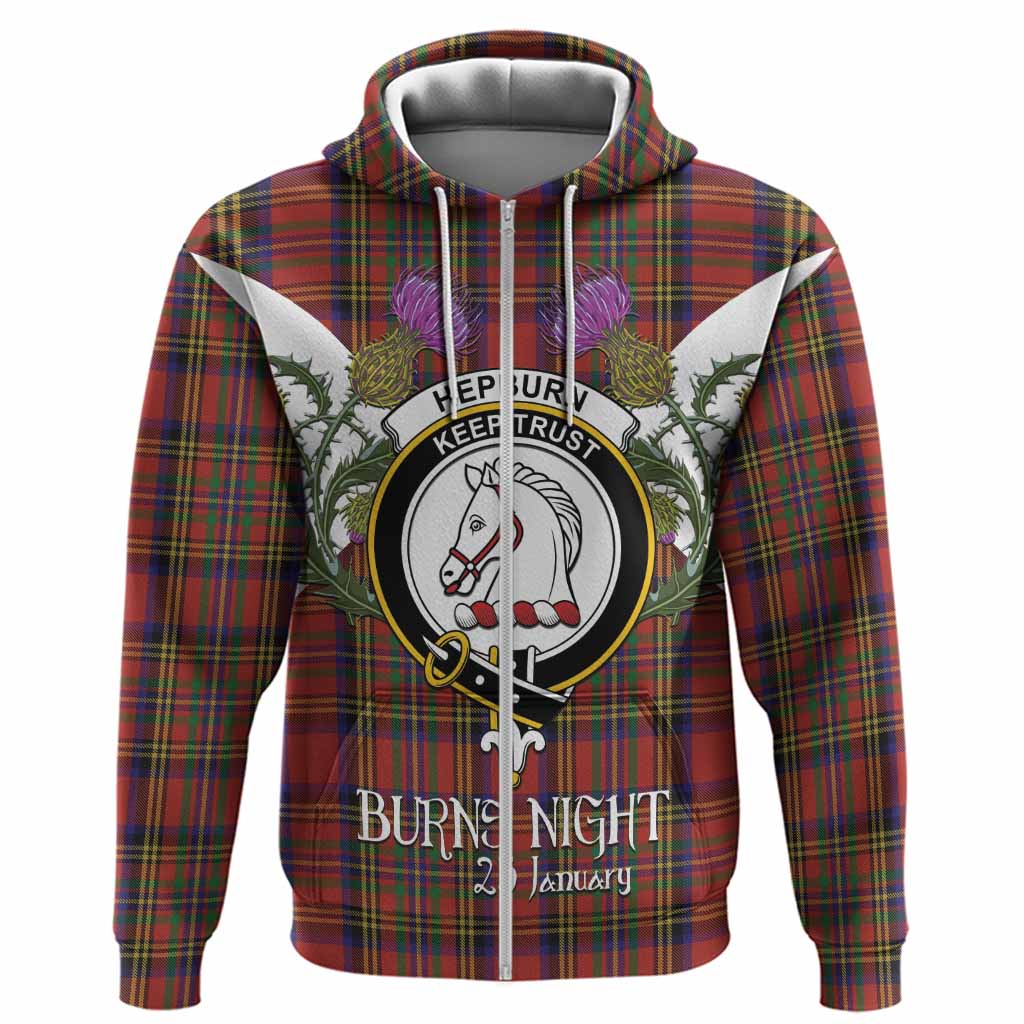 Hepburn Tartan Family Crest Hoodie Scottish Burns Night Thistle Floral