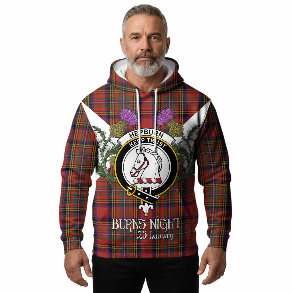 Hepburn Tartan Family Crest Hoodie Scottish Burns Night Thistle Floral