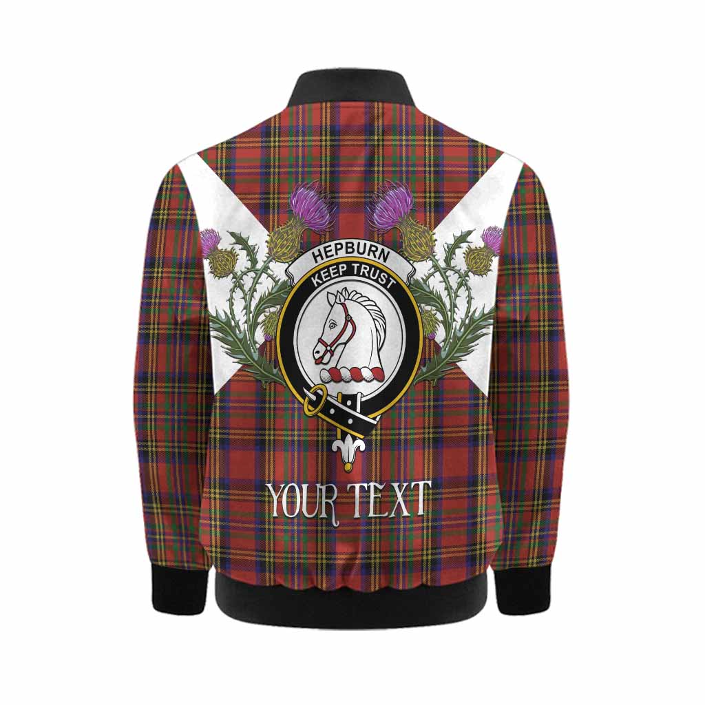 Hepburn Tartan Family Crest Kid Bomber Jacket Scottish Burns Night Thistle Floral