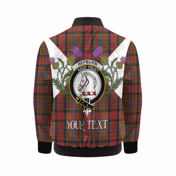 Hepburn Tartan Family Crest Kid Bomber Jacket Scottish Burns Night Thistle Floral
