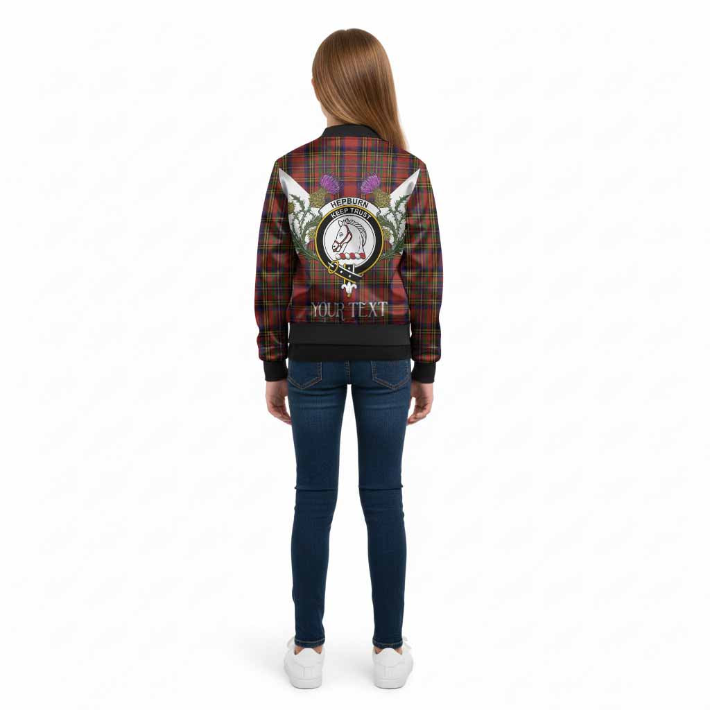 Hepburn Tartan Family Crest Kid Bomber Jacket Scottish Burns Night Thistle Floral