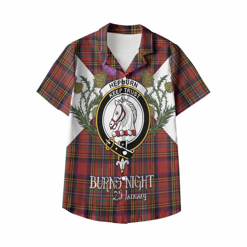 Hepburn Tartan Family Crest Kid Hawaiian Shirt Scottish Burns Night Thistle Floral