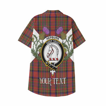 Hepburn Tartan Family Crest Kid Hawaiian Shirt Scottish Burns Night Thistle Floral