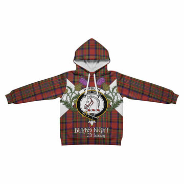 Hepburn Tartan Family Crest Kid Hoodie Scottish Burns Night Thistle Floral